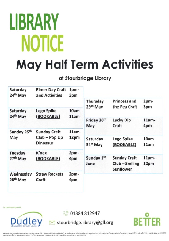 Stourbridge Library - Children's Half Term Activities